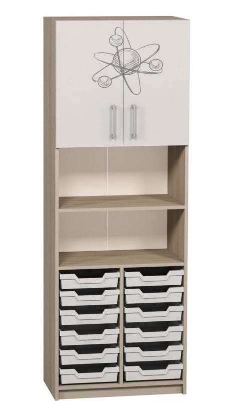 Шафа напівзакрита з фотодруком, лотками та полицями, матеріал корпусу - ЛДСП, для зберігання речей, АЛМАНТ, 702х405х2115 мм.